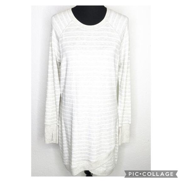 Athleta oatmeal white striped knit tunic asymmetrical hem dress size Medium - Picture 1 of 14